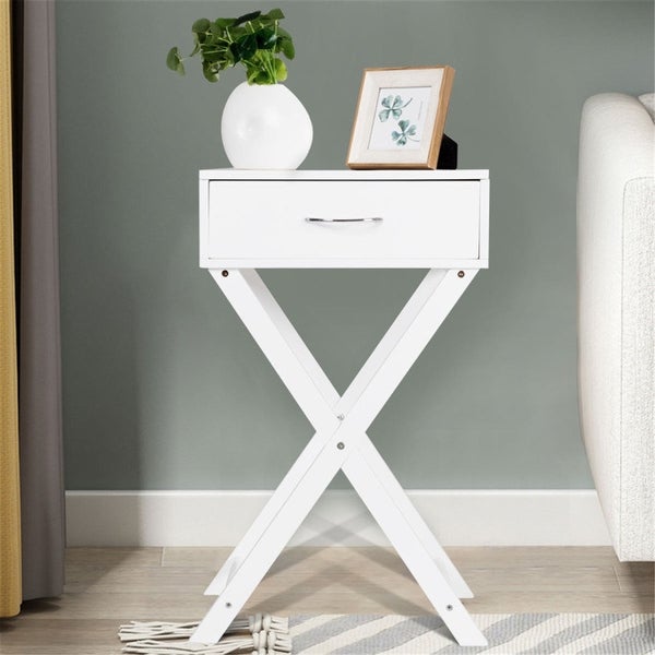 Design Sofa Side Table with X Shape Drawer for Living Room Bedroom