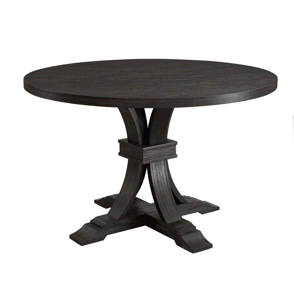 Roundhill Furniture Siena Distressed Black Finish 5 Piece Dining set  Pedestal Round Table with 4 Chairs