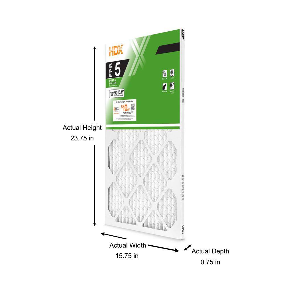 HDX 16 in. x 24 in. x 1 in. Standard Pleated Air Filter FPR 5 HDX1P5-011624