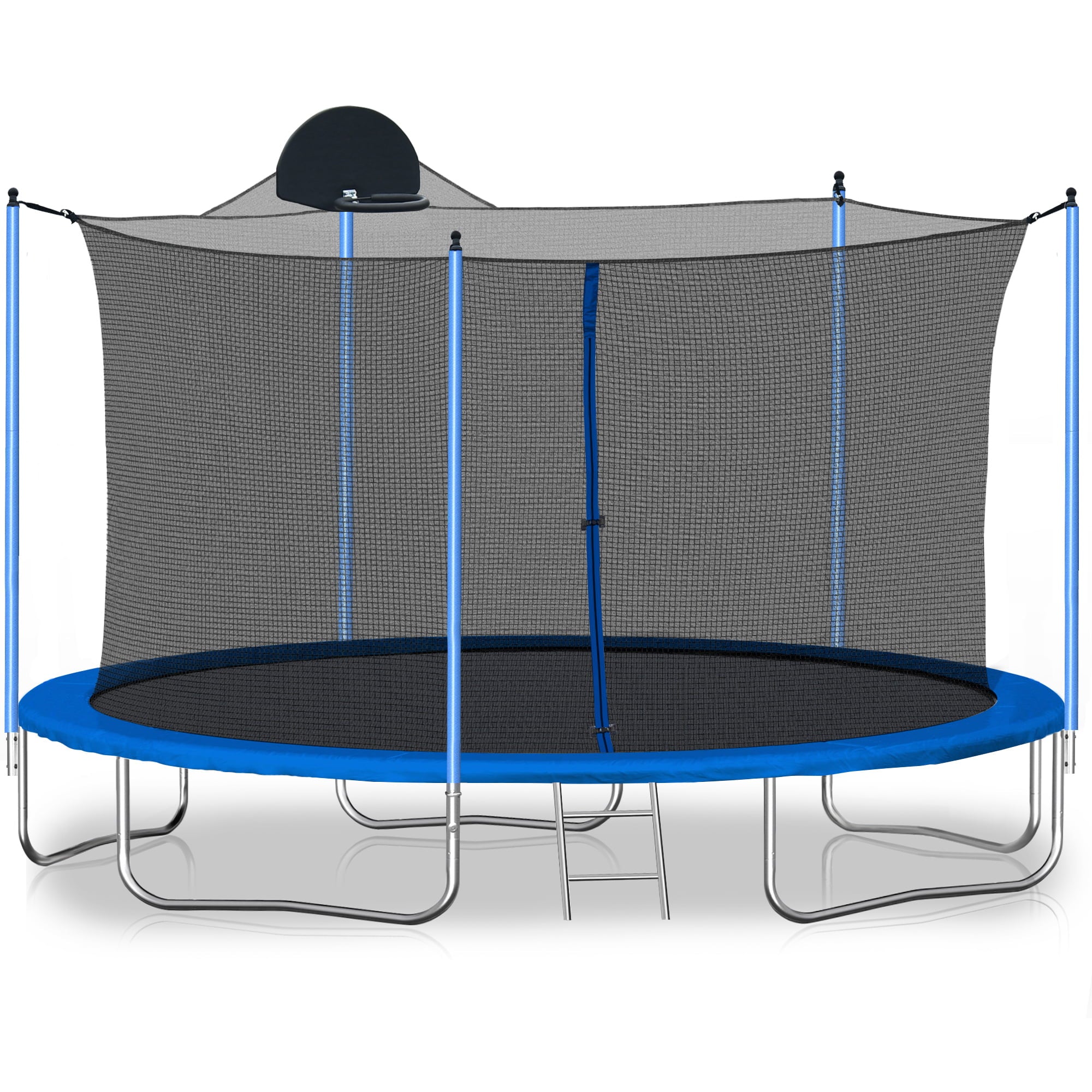 12FT Kids Trampoline Thickened - Large Heavy-Duty Trampoline with Hoop， All-Weather Trampolines with High Density Net and 5 Steel Support， Outdoor Lawn Garden Yard Trampolines， Blue