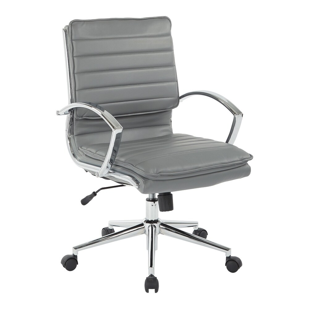 Faux Leather Chair/ Chrome Base Mid back Professional Managers Chair w/ Removable Sleeves