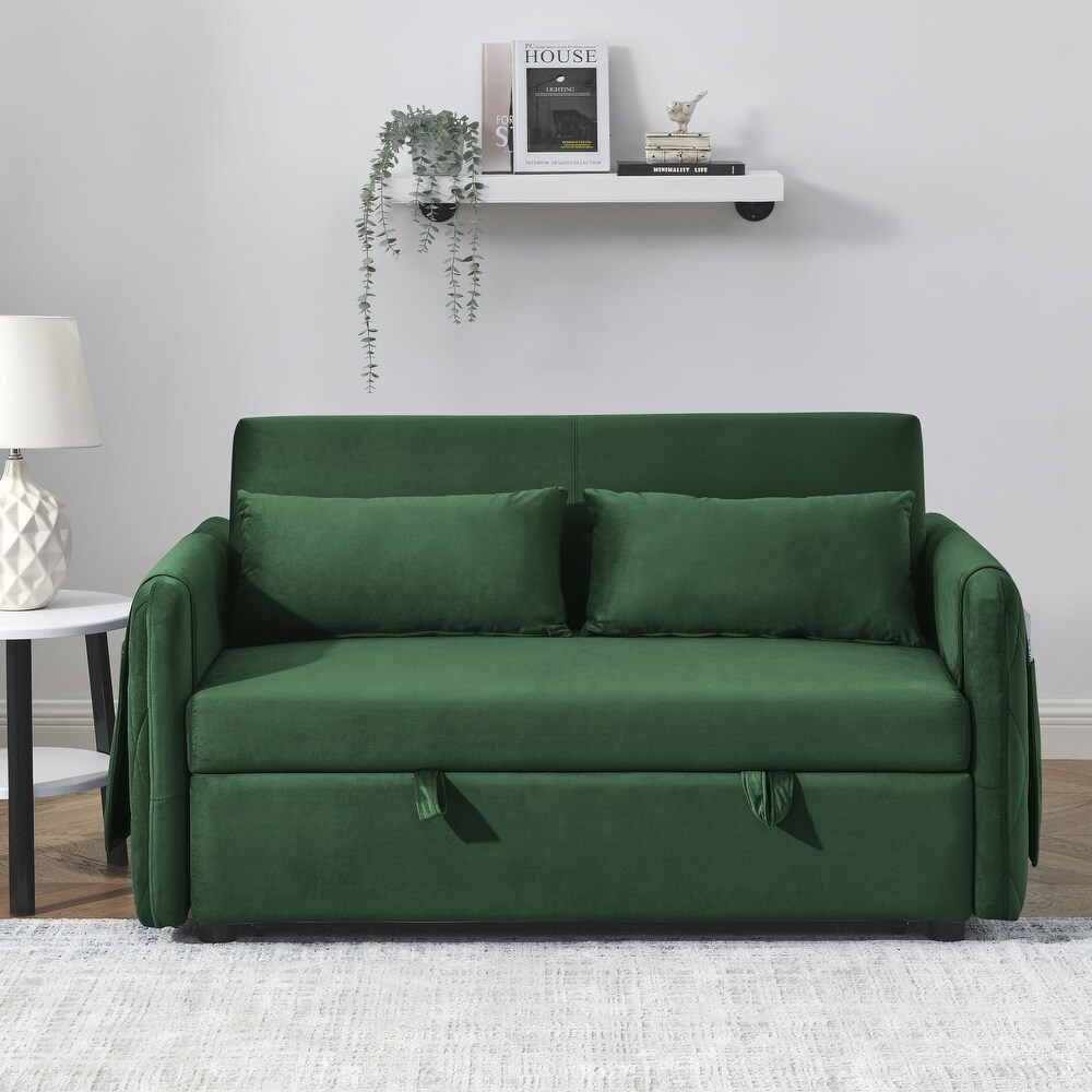 Modern Velvet Convertible Sofa Bed with Adjustable Backrest