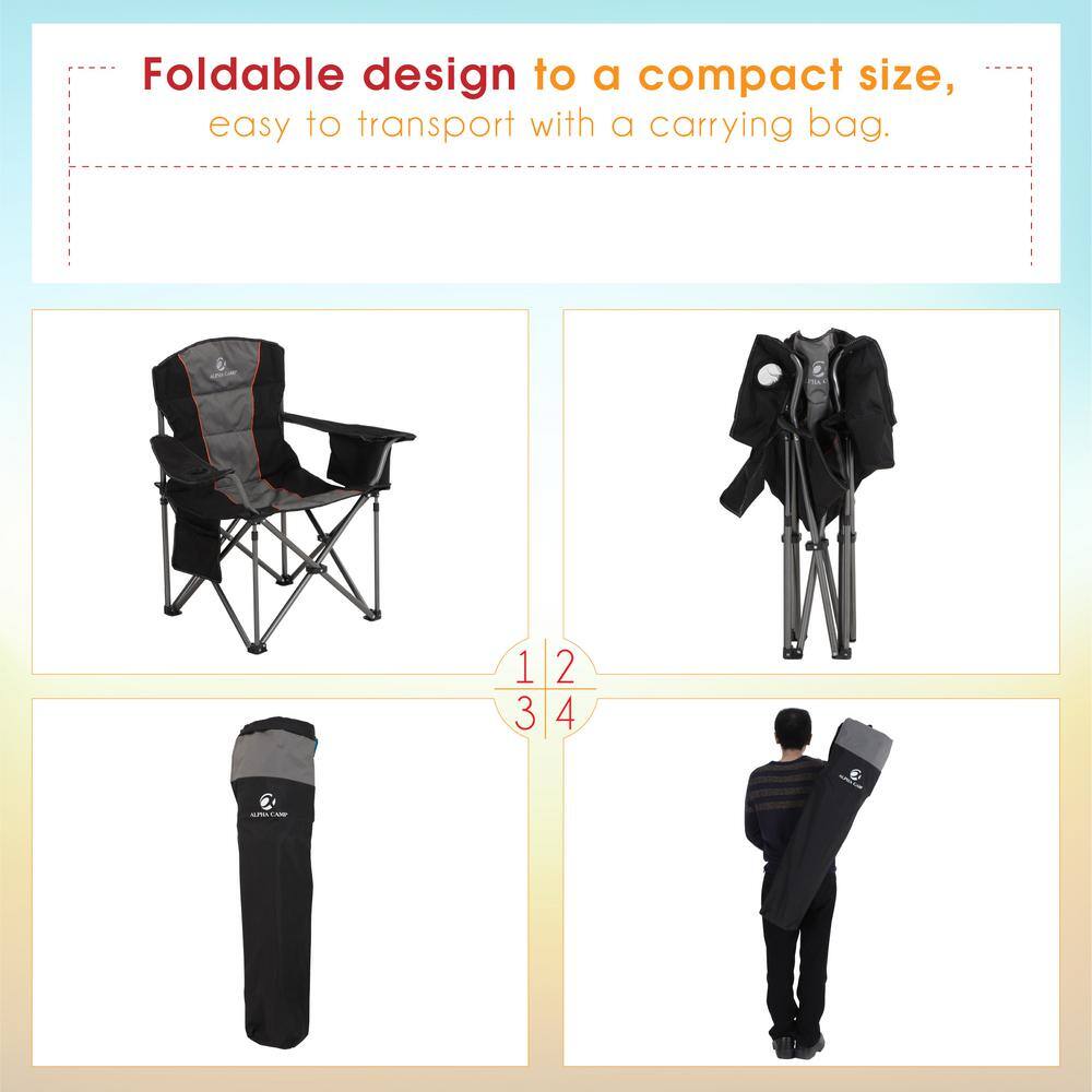 PHI VILLA Oversized Folding Camping Chair With Cooler Bag Thicken Padded Chair Heavy-Duty Linearity Design THD-E01CC403-NB