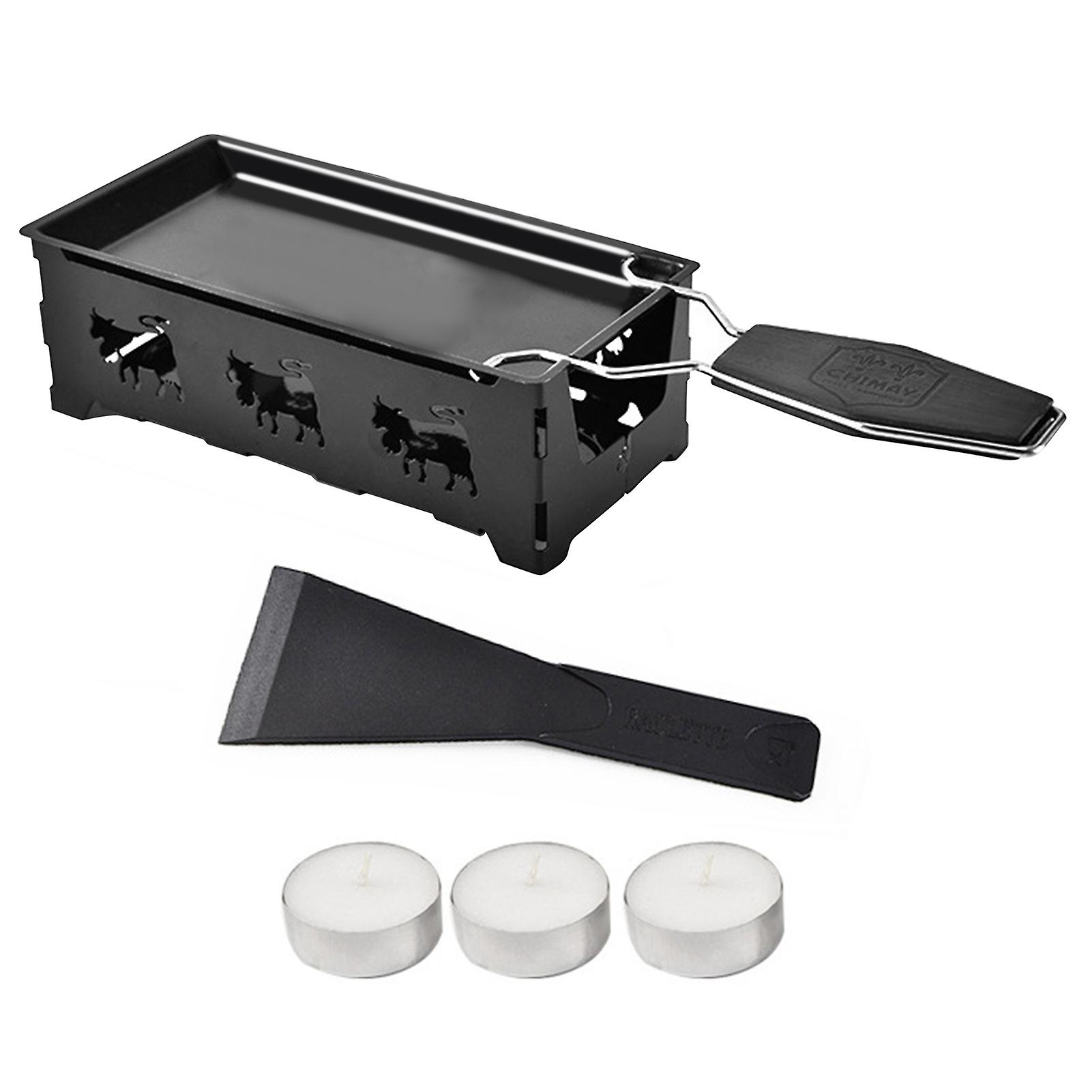 Black Cheese Raclette Set Cheese Melter Pan Non-stick Raclette Grill Set Portable Candlelight Raclette With Spatula Home Metal Kitchen Grilling Tool W