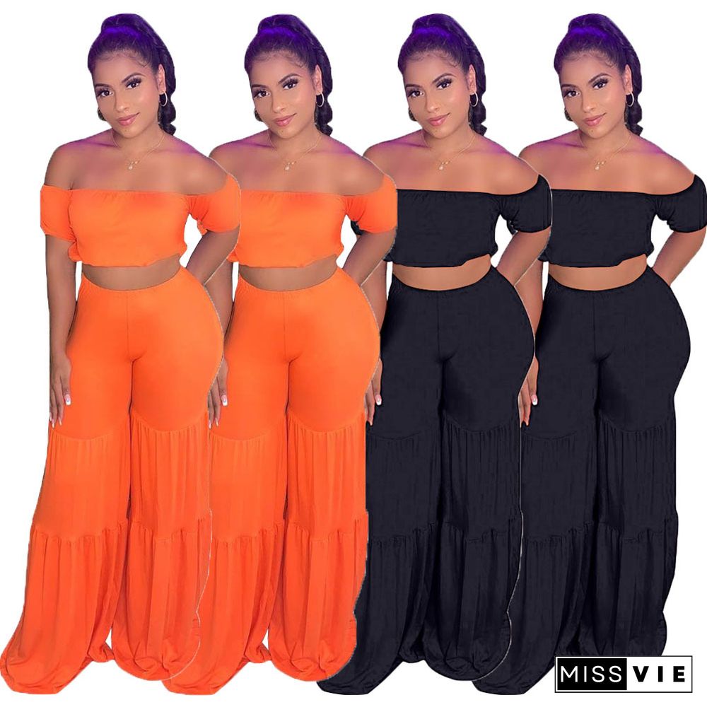 Casual Solid Color Pleated Wide Leg Pants Two-piece Set