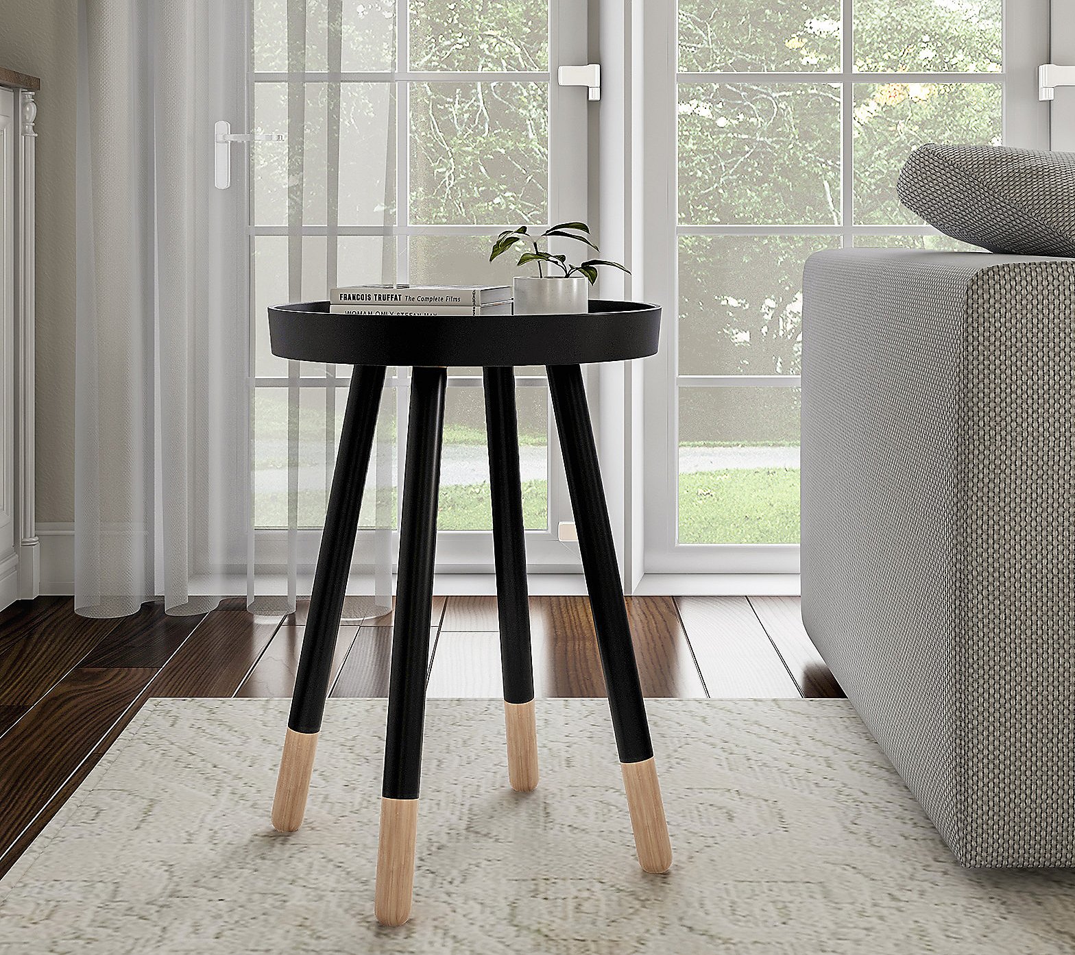 Lavish Home Round Two-Tone End Table with TrayTop