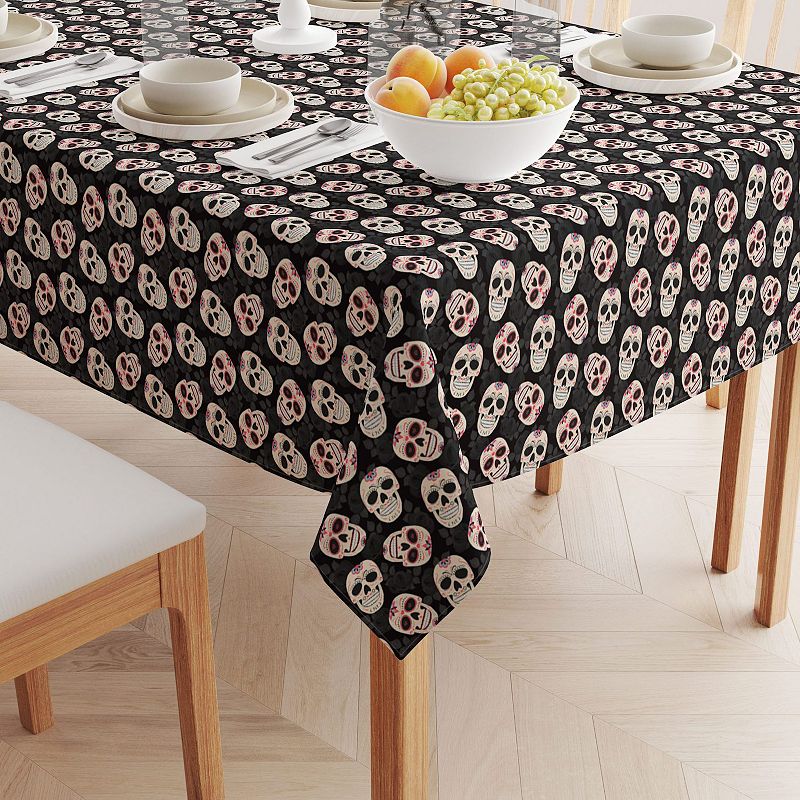 Square Tablecloth， 100% Polyester， 70x70， Dia De Los Muertes Skulls