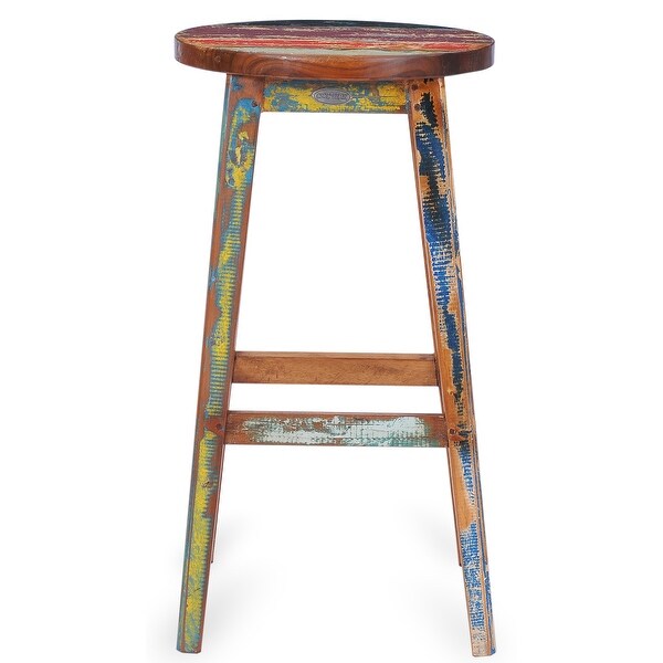 Chic Teak Marina Del Rey Round Recycled Teak Wood Boat Barstool