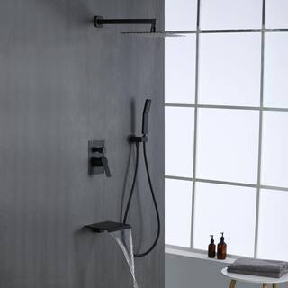 Satico Single Handle 1-Spray Tub and Shower Faucet Handheld Shower Combo with 10 in. Rain Shower Head in Black(Valve Included) SS88012DA