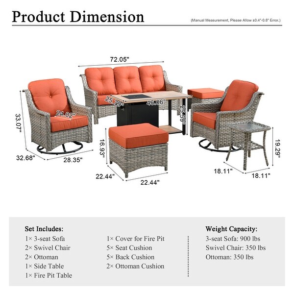 XIZZI Outdoor Patio Furniture 7Piece Conversation Sofa Set with Fire Pit