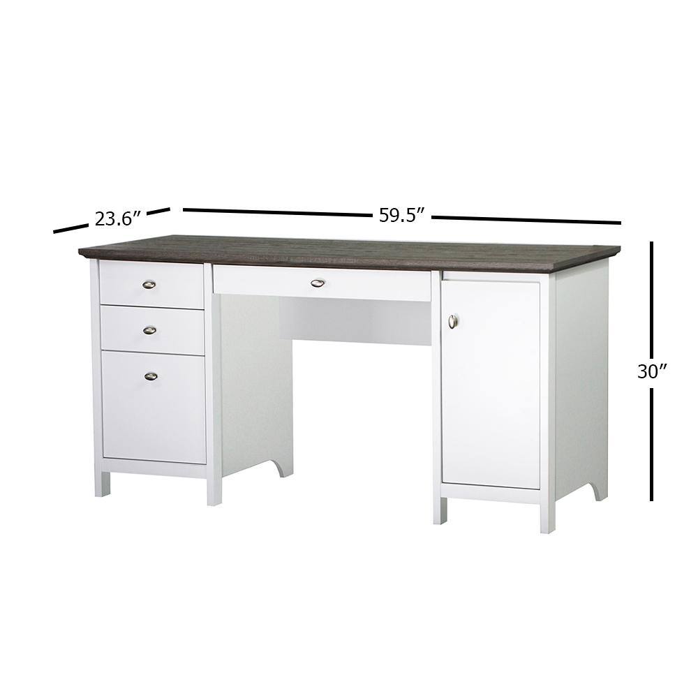 SAINT BIRCH Olivia 59.5 in. Gray Oak and White Wood 4-Drawer Writing Desk SBOV1125WDWG