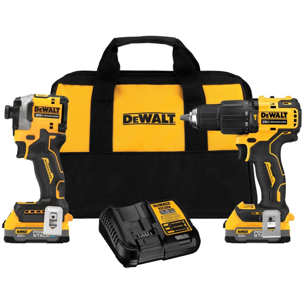 DEWALT ATOMIC 20V MAX Hammer Drill & Impact Driver Combo Kit with POWERSTACK Compact Batteries