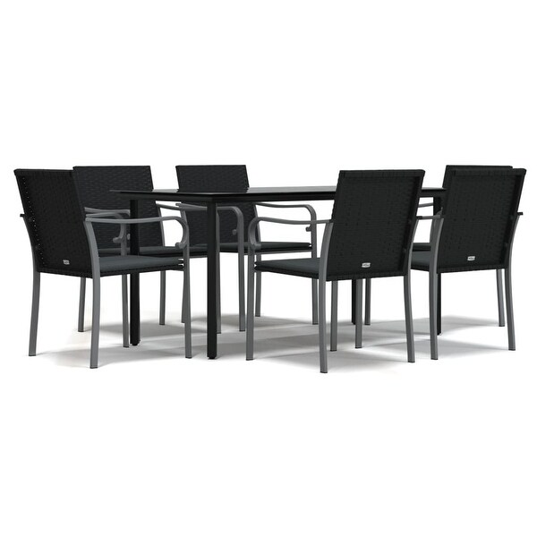 vidaXL Patio Dining Set Table and Chair with Cushions Poly Rattan and Steel