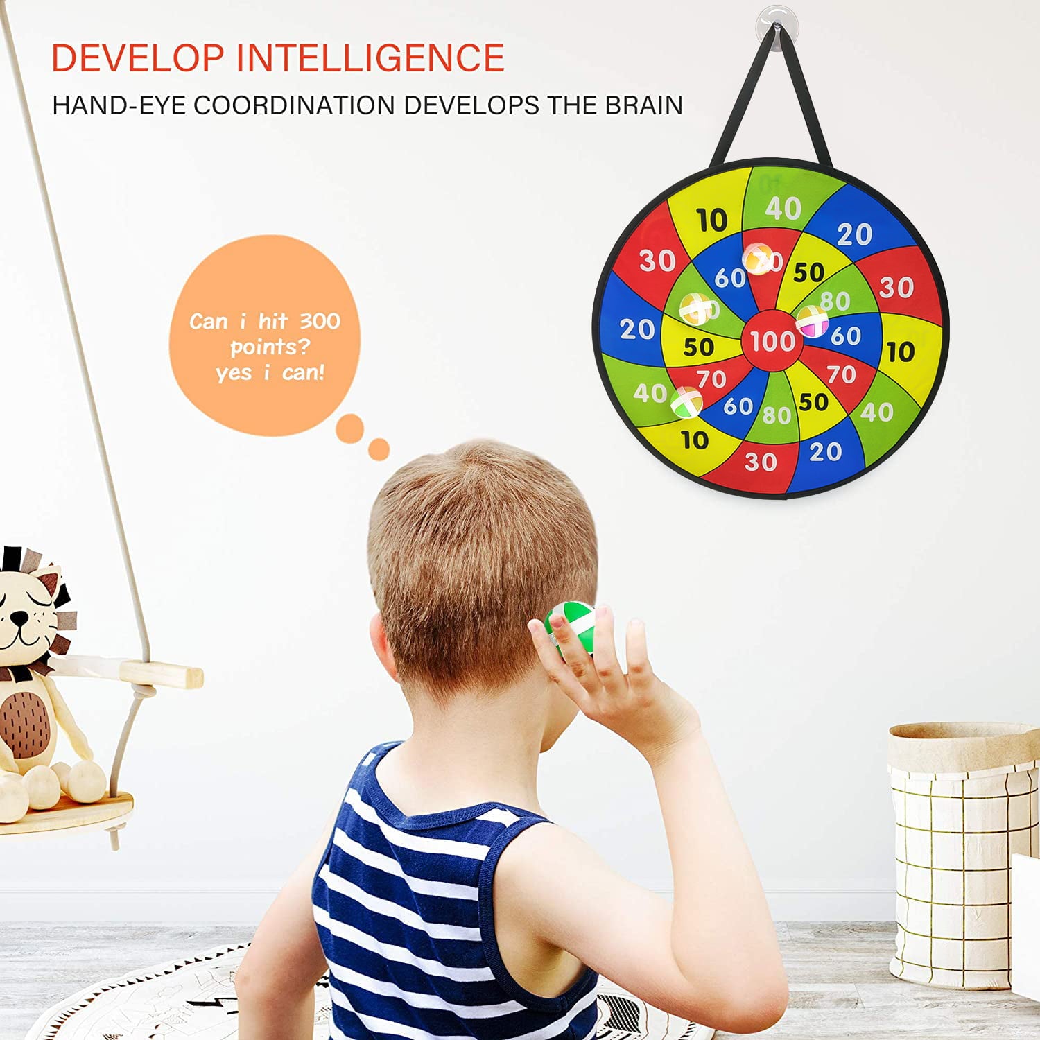 19 inch Dart Board, Double-sided Dart Board for Kids, 6 Sticky Balls, Indoor Outside Game Toys for 3 4 5-12 Year Old Boys Girls