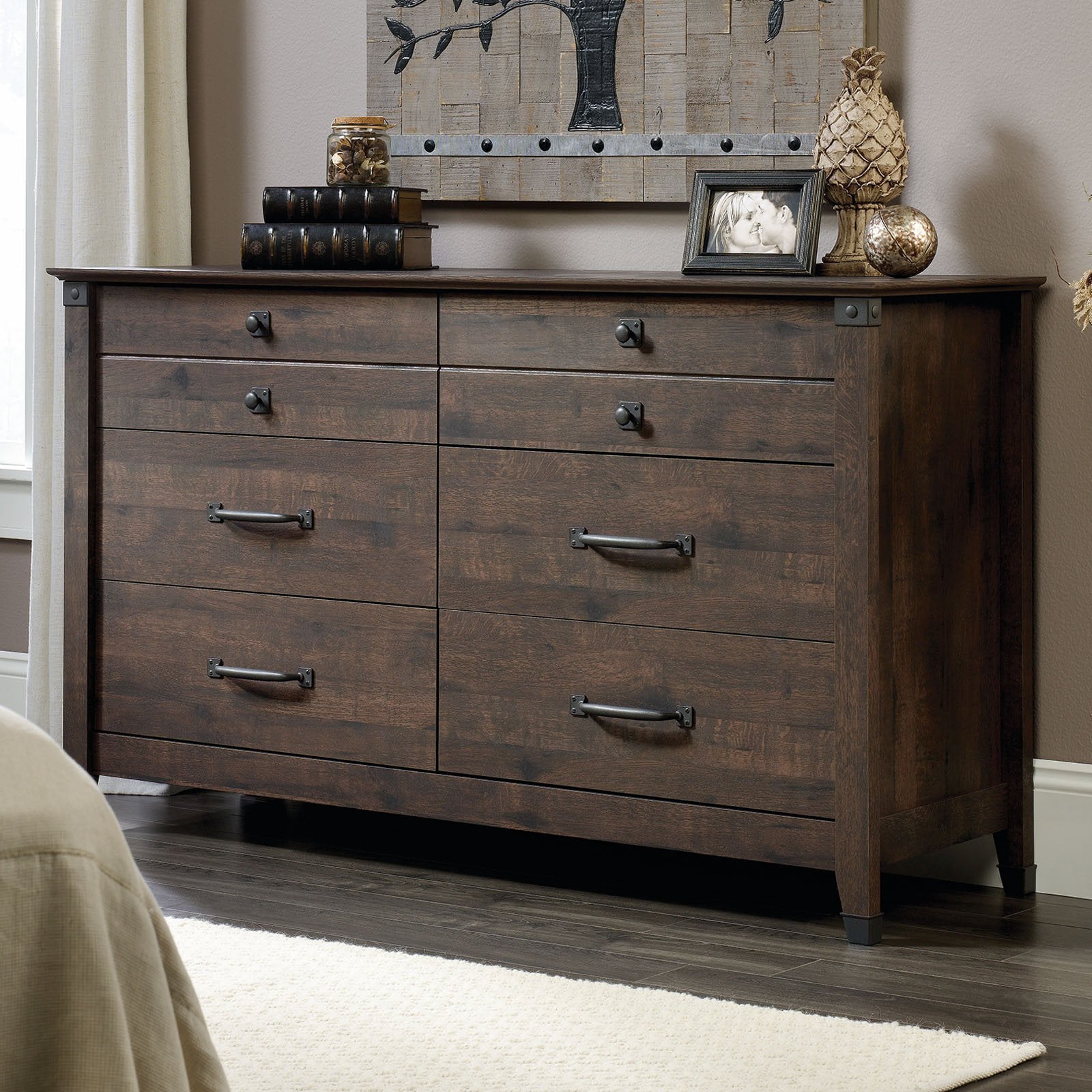 Sauder Carson Forge Dresser, Coffee Oak Finish