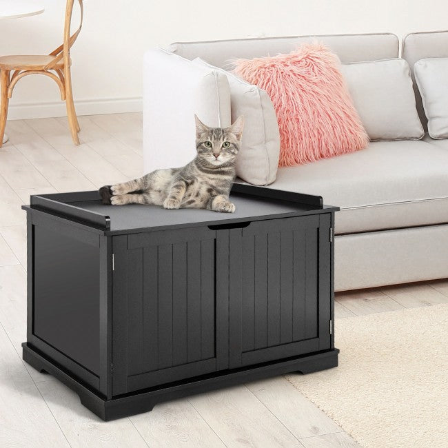 Cat Litter Box Cabinet Furniture Cat Washroom Storage Bench Black