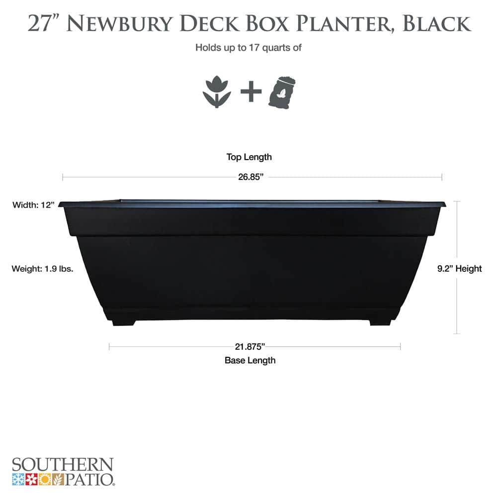 Dynamic Design Newbury Extra Large 26.85 in. x 12 in. 17 qt. Black Resin Deck Box Outdoor Planter NQ2710BK