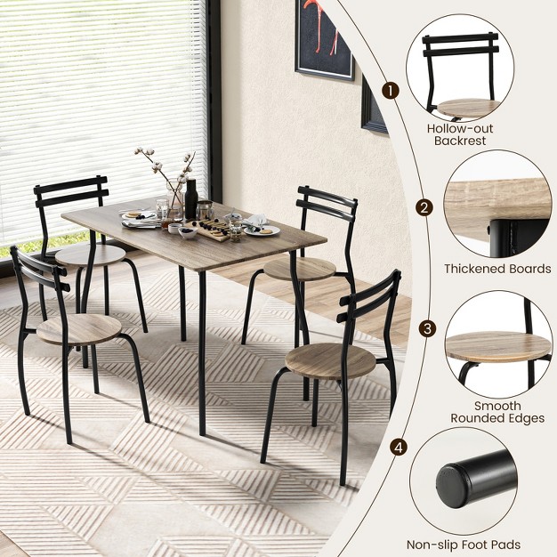 Tangkula 5 Pieces Dining Set Dining Table amp Chairs Set With Wood amp Metal Frame Space saving Dining Table Set For 4