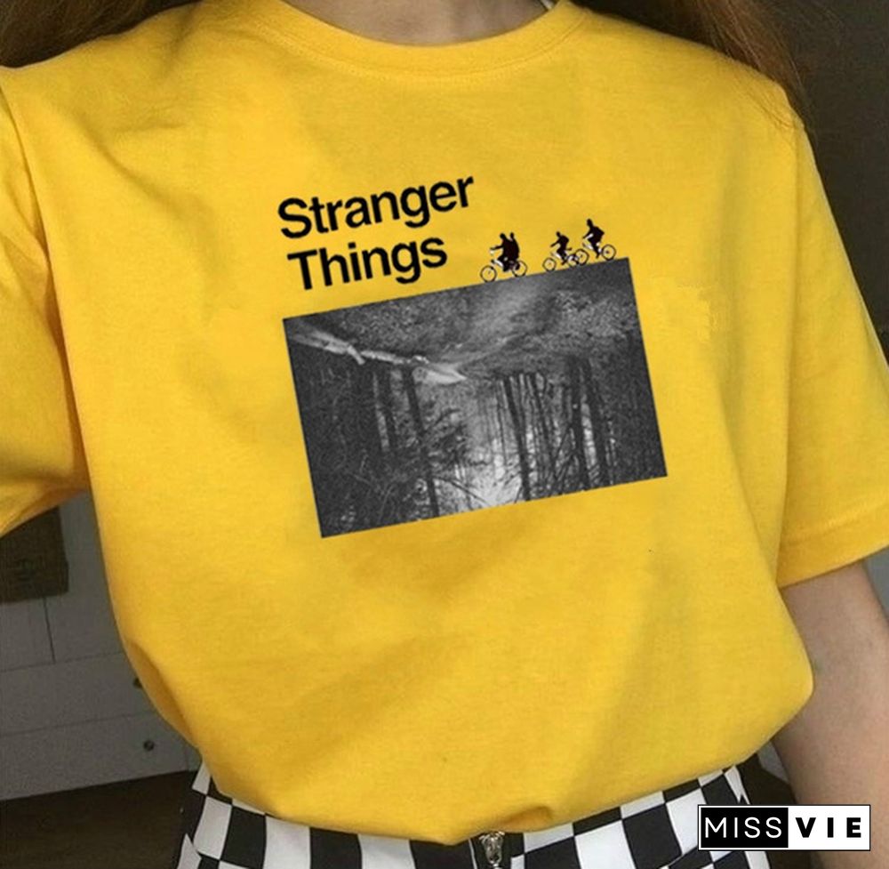 Stranger Things Vintage Poster T-Shirt 100% Cotton Casual Funny Yellow White Tv Show Tee Harajuku Hipster Women T-Shirt