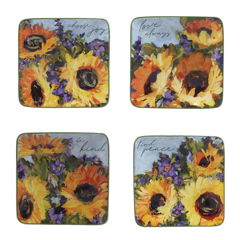 Certified International Sunflower Bouquet 4-pc. Canape Plate Set