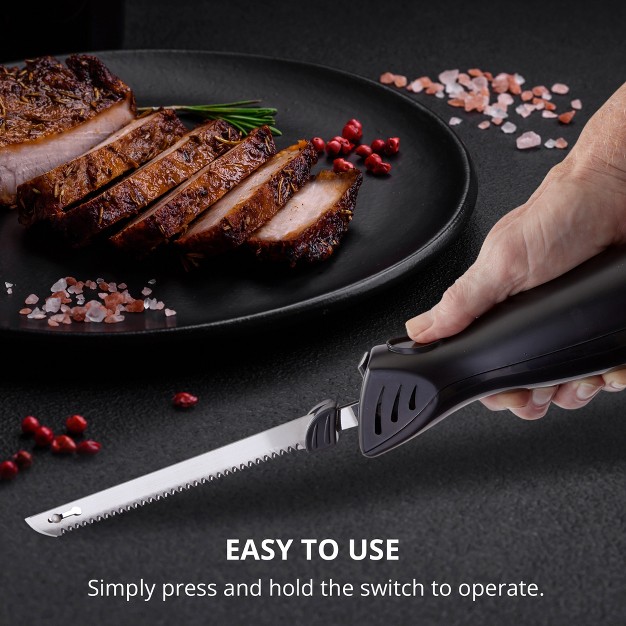 Elitra Home Professional Grade Easy Slice Electric Kitchen Knife Includes Stainless Steel Serrated Blade Carving Fork And Storage Case