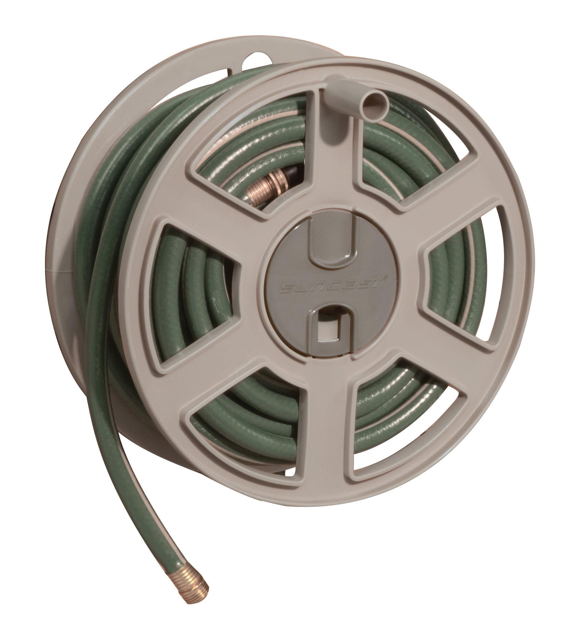 Suncast 100 ft. Sidewinder® Mounted Resin Hose Reel， Taupe