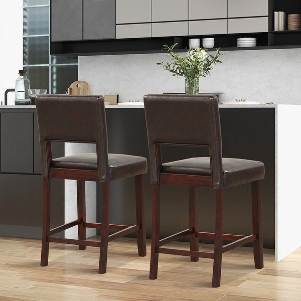 Costway Set of 2 Upholstered Linen Bar Stools 24.5'' Wooden Dining - See Details