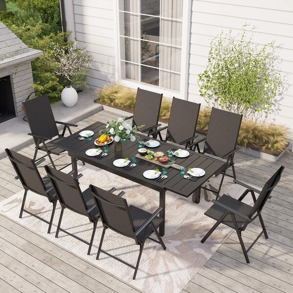 7/9Piece Patio Dining Set，1X Expandable Table，6/8 Folding Textilene Chairs