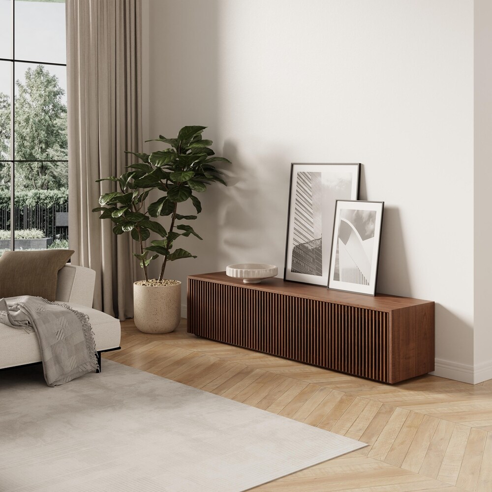 Mid Century Walnut Wood TV Stand with Doors