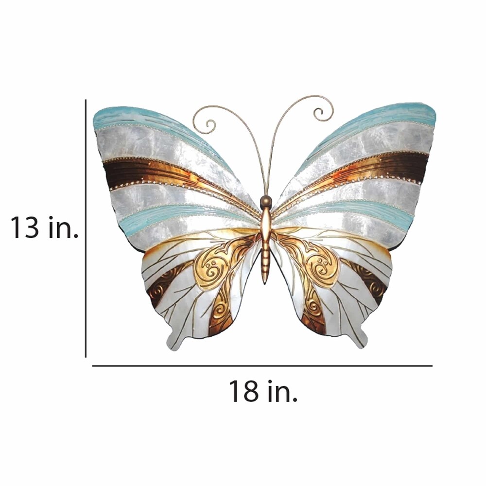 Butterfly Wall Decor Blue Pearl And Copper (m2062)   1 x 17.5 x 13