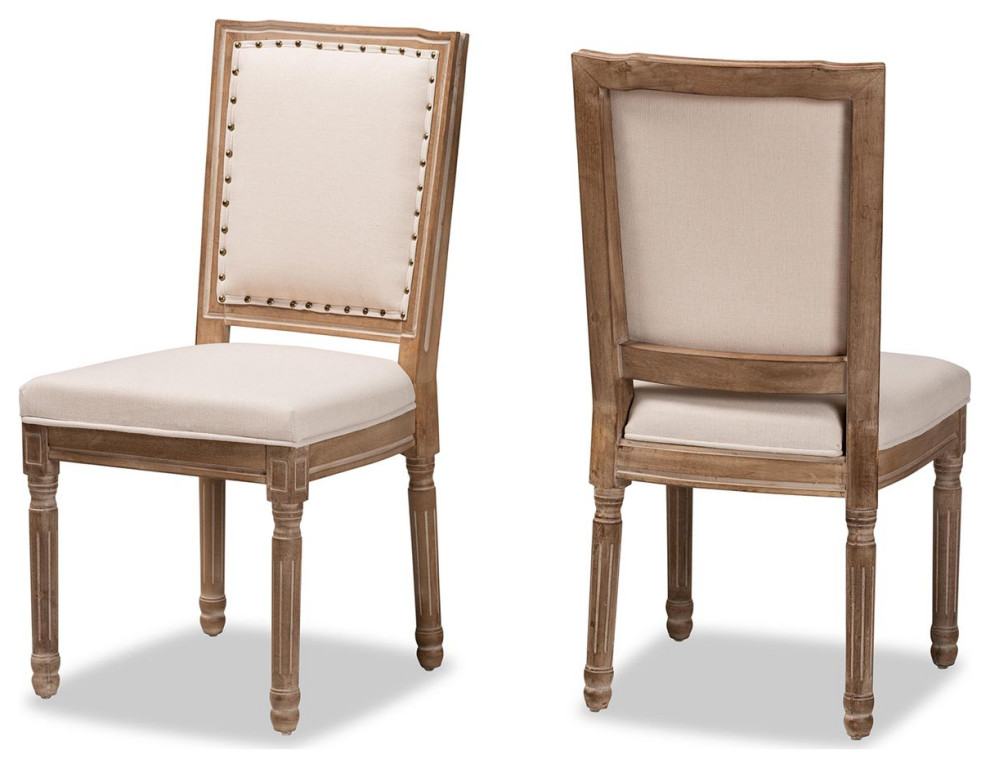 Baxton Louane Beige  ampAntique Brown 2 Piece Dining Chair Set   French Country   Dining Chairs   by Shop Chimney  Houzz