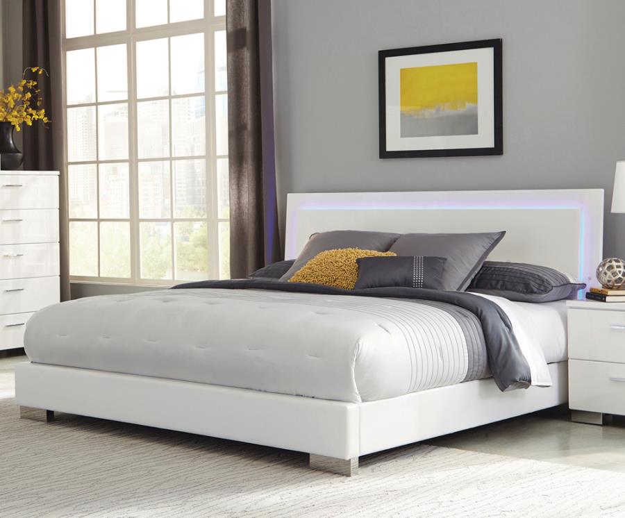 Felicity Panel Bed with LED Lighting Glossy White