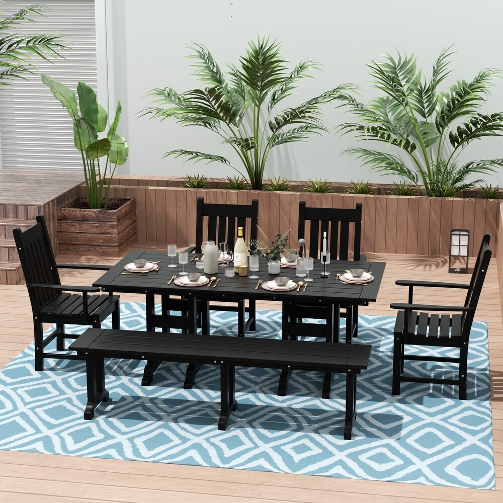 Laguna 6 Piece Rectangular Poly Eco Friendly  Weather Outdoor Dining Set with Armchair