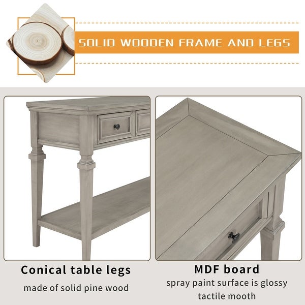 Classic Retro Style Console Table with Three Top Drawers and Open Style Bottom Shelf， Easy Assembly