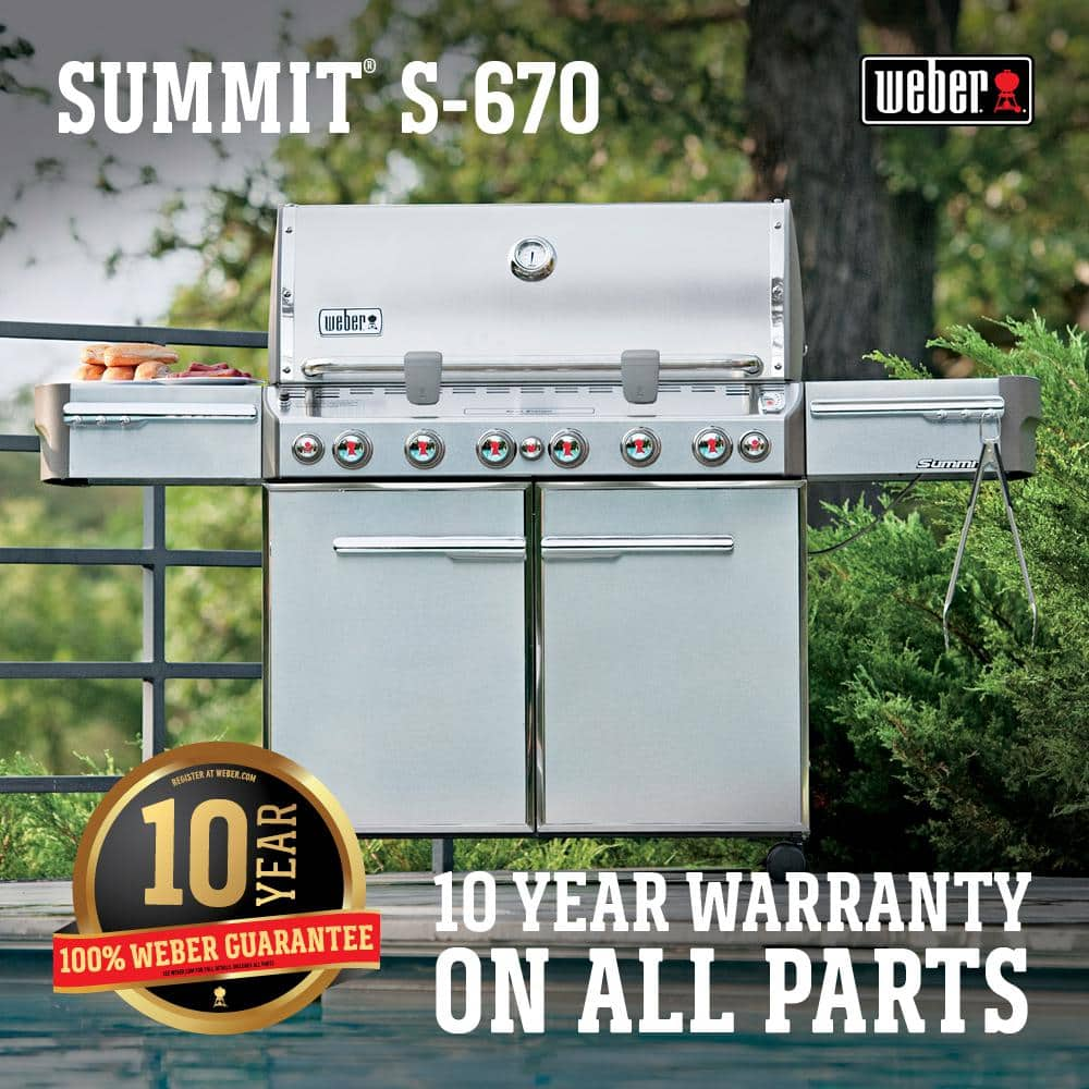 Weber Summit S-670 6-Burner Natural Gas Grill in Stainless Steel with Built-In Thermometer and Rotisserie 7470001