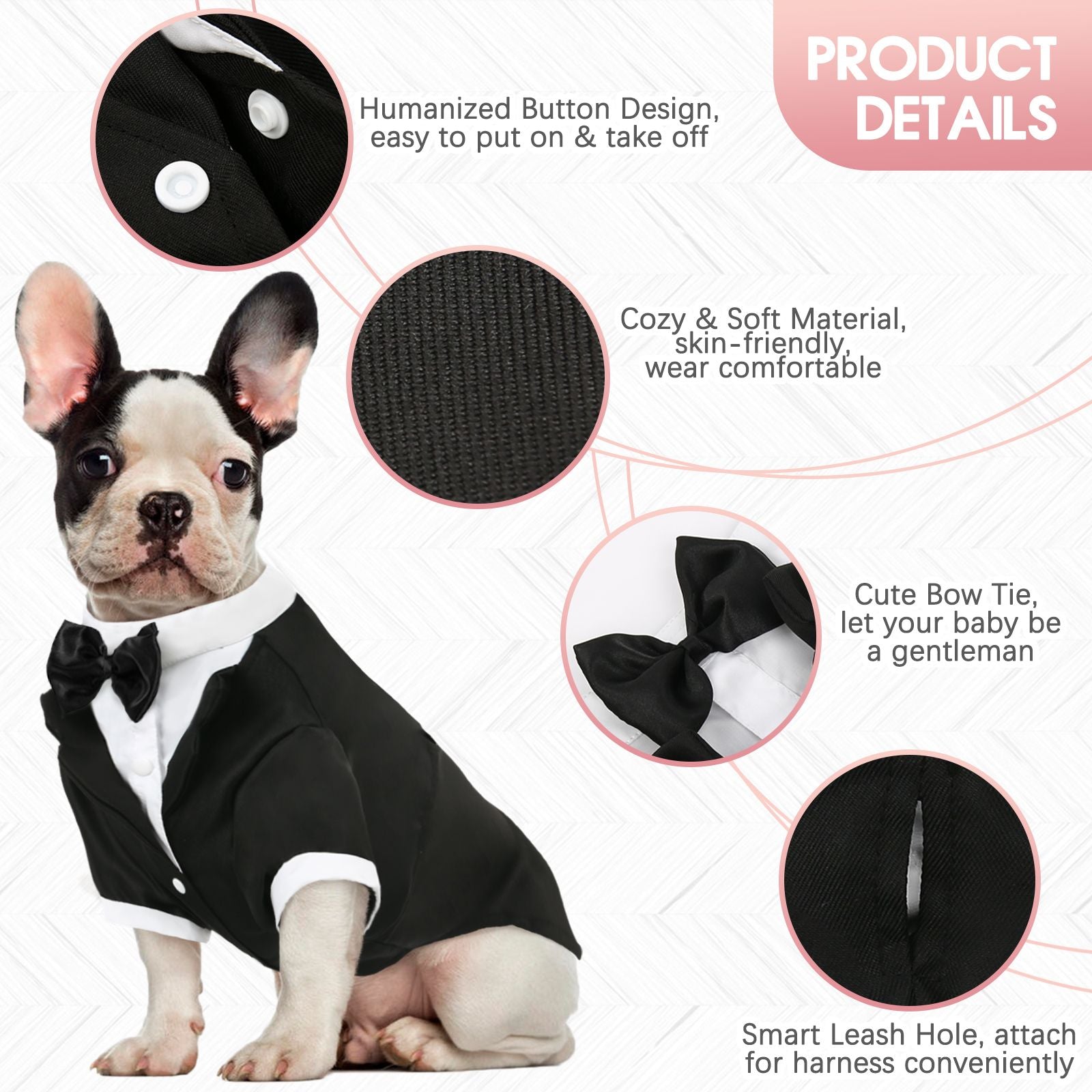 Kuoser Dog Tuxedo Dog Formal Suit with Bow Tie Pet Wedding Shirt，Black，S