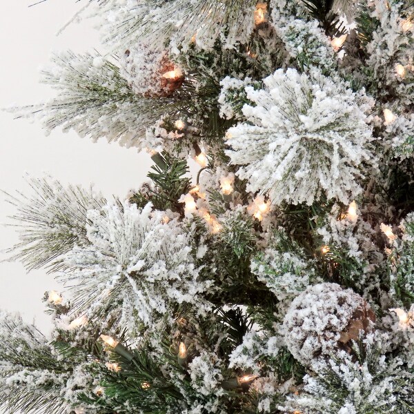 National Tree Company 6.5 ft. Prelit Artificial Snowy Yorkshire Hinged Tree，650 Clear LightsUL