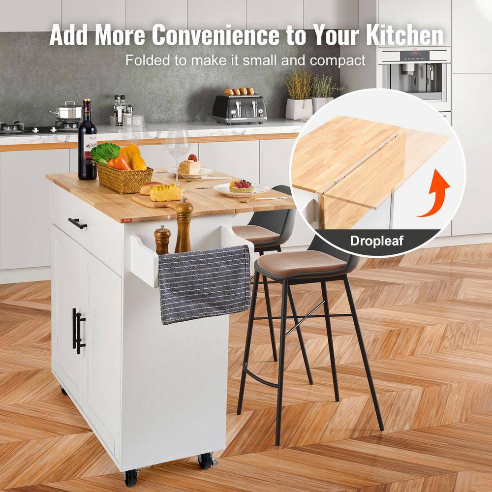 VEVOR Kitchen Island Cart Top 35.4 in. W Mobile Carts with Storage Cabinet Rolling Kitchen Carts White YDKCFDXJMDB12OVNIV0