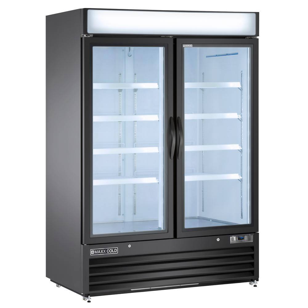 Maxx Cold 54 in. Double Glass Door Merchandiser Freezer Automatic Defrost Cycle Reach-in Freezer 48 cu. ft. Black MXM2-48FBHC