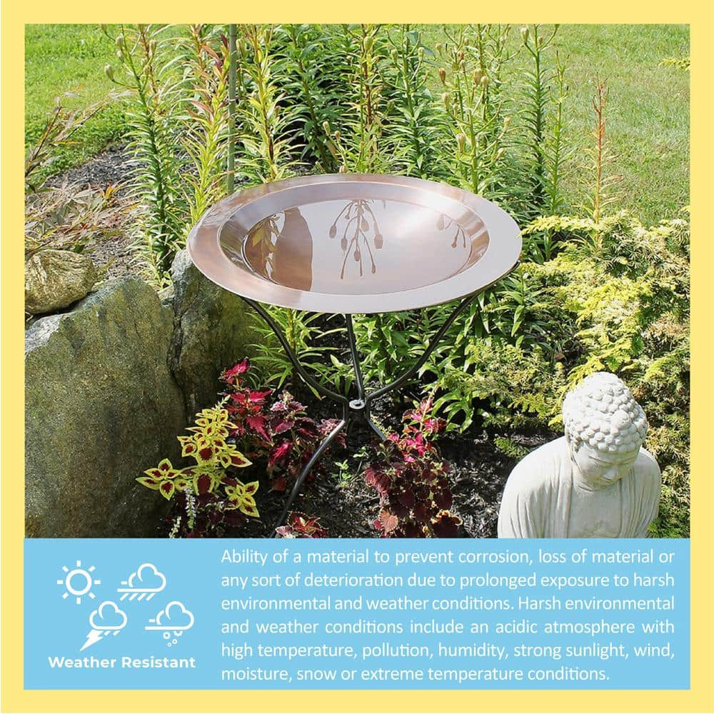 ACHLA DESIGNS 24 in. Dia Antique Copper Plated Large Brass Classic Birdbath with Shallow Rimmed Bowl CBB-01