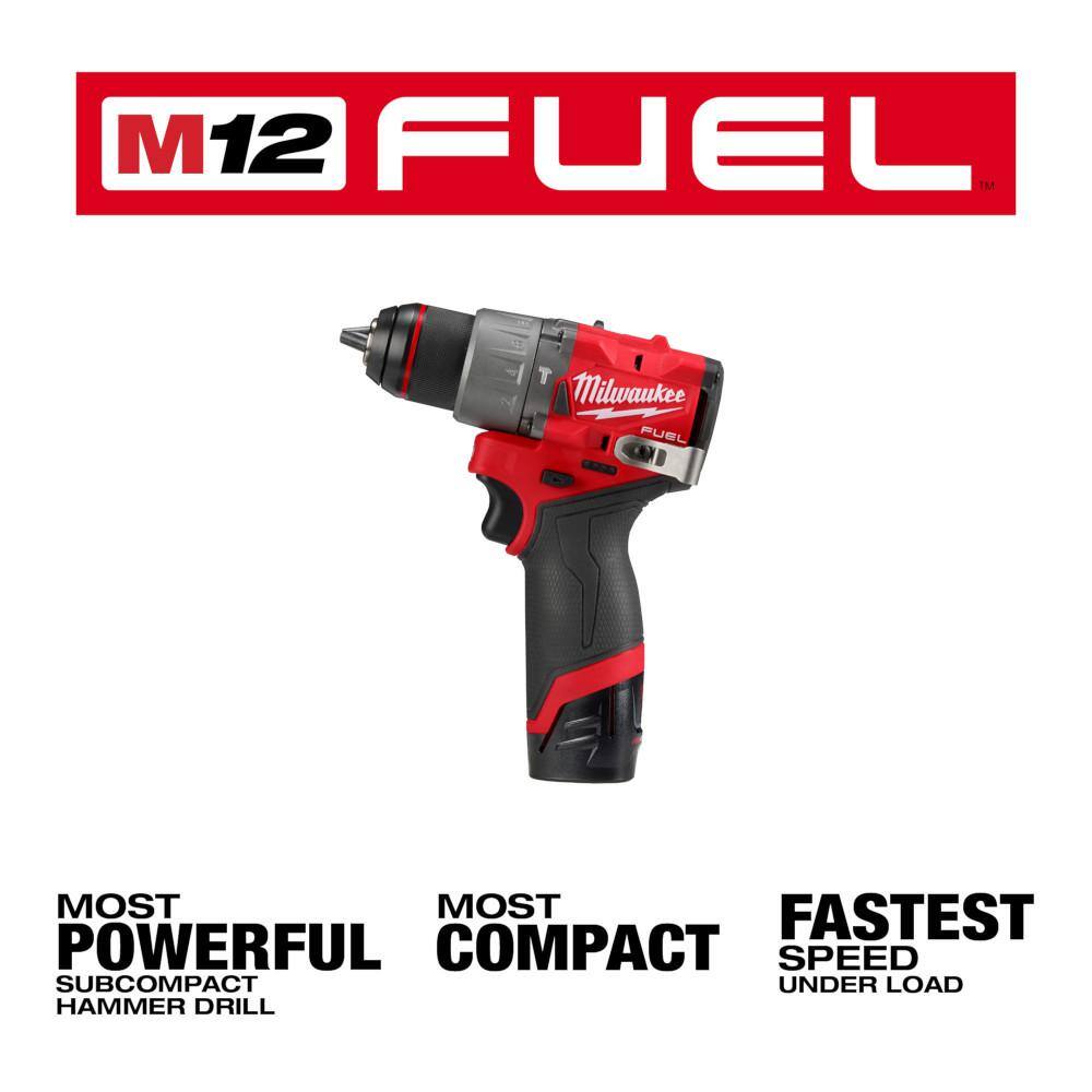 MW M12 FUEL 12-Volt Lithium-Ion Brushless Cordless 12 in. Hammer Drill Driver Kit with M12 38 in. Ratchet 3404-22-2457-20