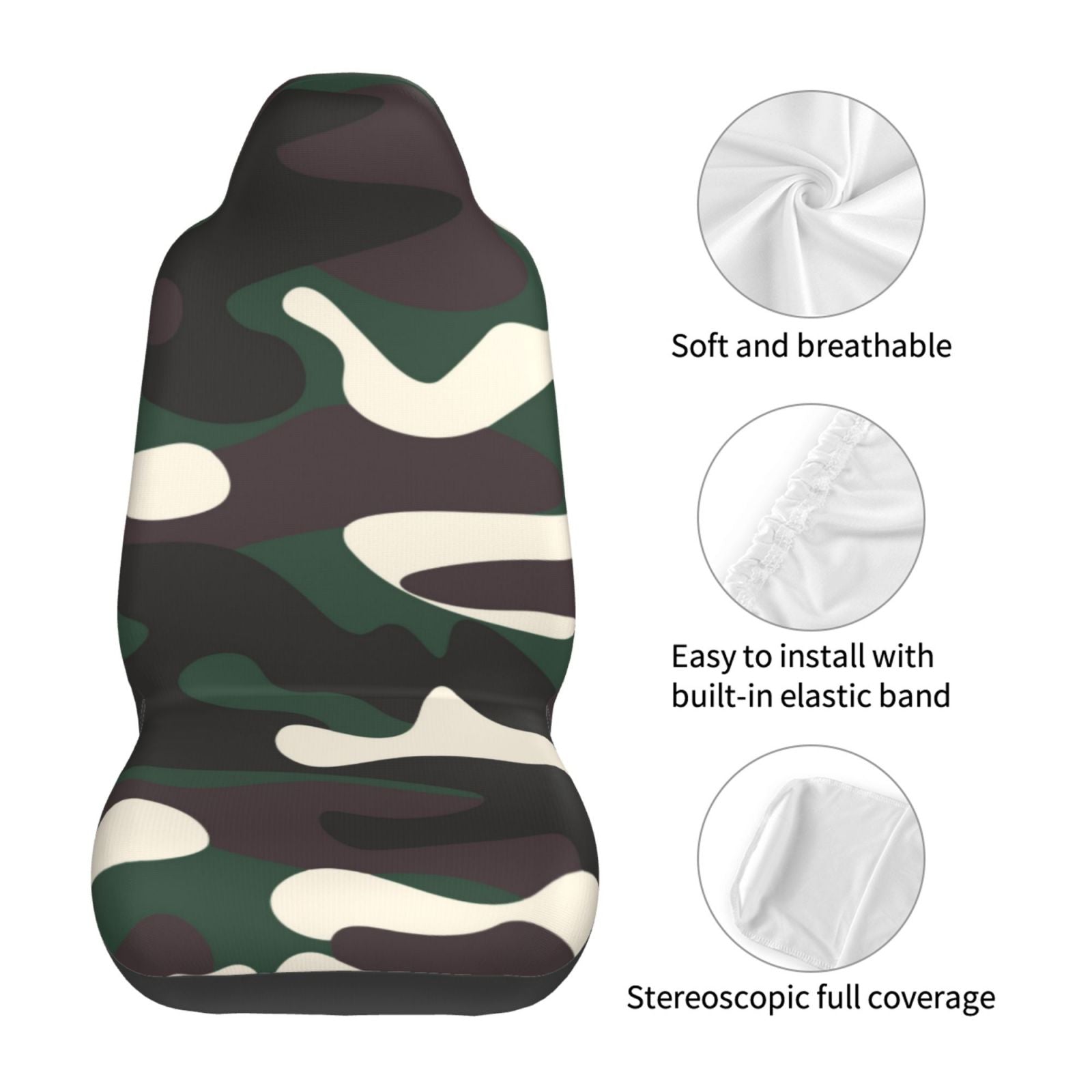 LNWH Car Seat Covers， Green Camouflage Car Interior Seat Covers - Universal Fit Most Cars， SUV， Trucks， 2pcs Car Seat Protectors