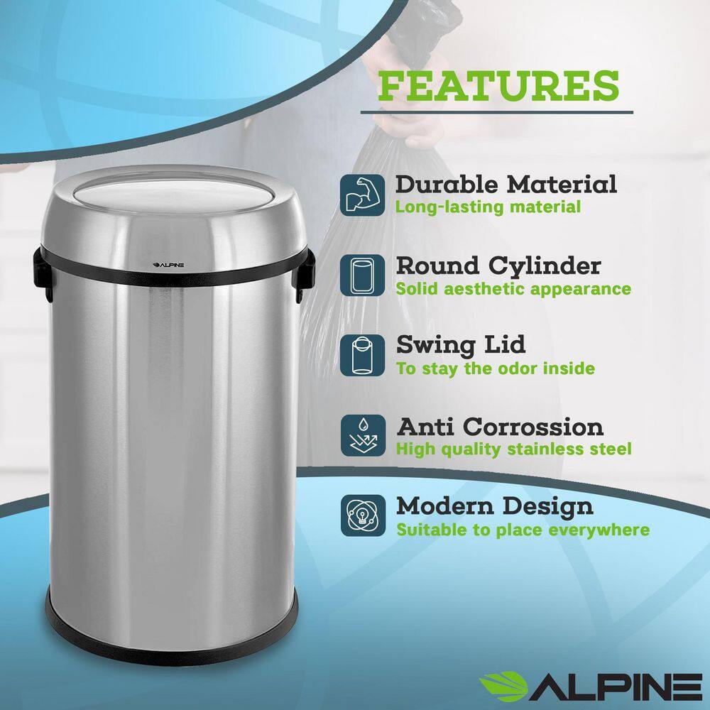 Alpine Industries 17 Gal. Stainless Steel Indoor Trash Can with Swing Lid 470-65L-1