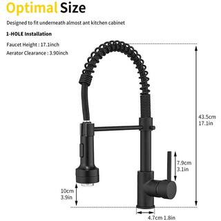 Fapully Single-Handle Pull Down Sprayer Kitchen Faucet with 360 Rotation and LED Lights in Matte Black DFA-1003B-LED