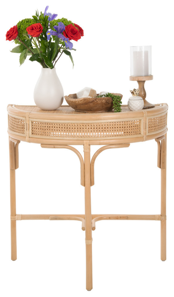 Rattan Cane Half Moon Semi Circular Console or End Table  Natural   Tropical   Console Tables   by KOUBOO  Houzz