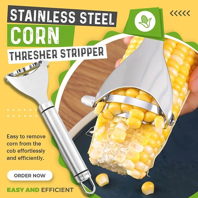 Stainless Steel Corn Stripper with Self-adhesive Hook Corns Threshing Corn Thresher Stripper Peeler Corn Kerneler Peeler Fruit Vegetable Kitchen Gadgets