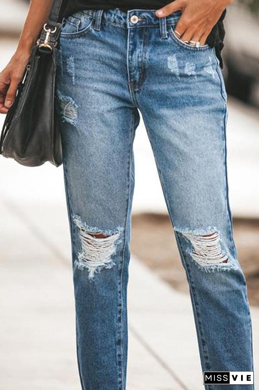 Ripped Slim Fit Washed Jeans