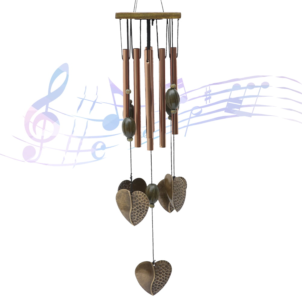 Harupink Amazing Antique Metal 8 Tubes Heart Wind chimes Solid Wood Hanging Outdoor Indoor