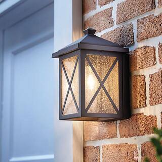 Home Decorators Collection Wythe 1-Light Black Small Outdoor Wall Light Fixture with Seeded Glass JL160811-S