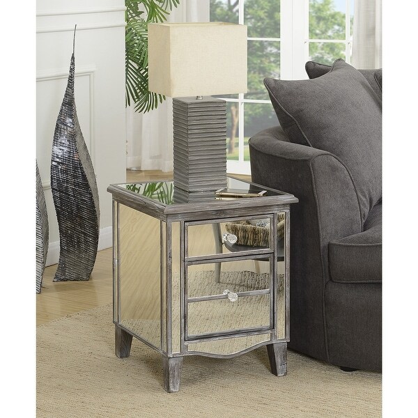 Silver Orchid Talmadge Mirrored End Table with Drawer and Cabinet